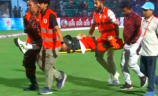 Sohan leaves the field on a stretcher