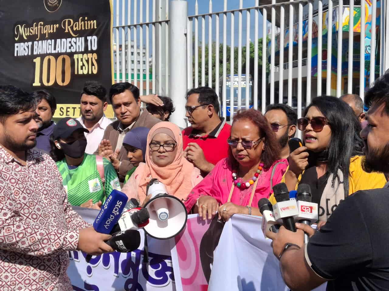 Athletes protest sexual harassment in sports in front of BCB