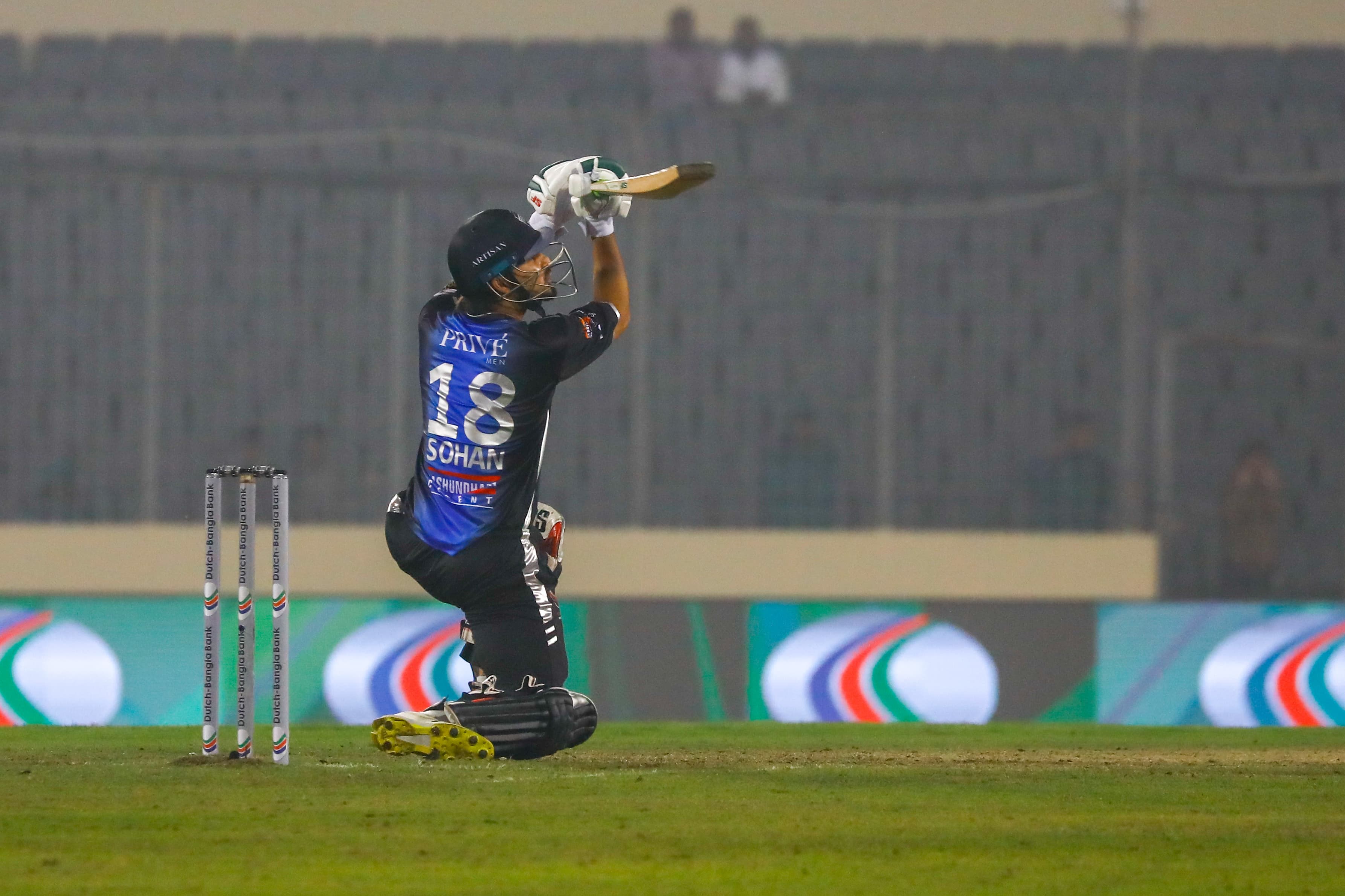 Nurul Hasan Sohan plays a shot against Sylhet, Cricfrenzy