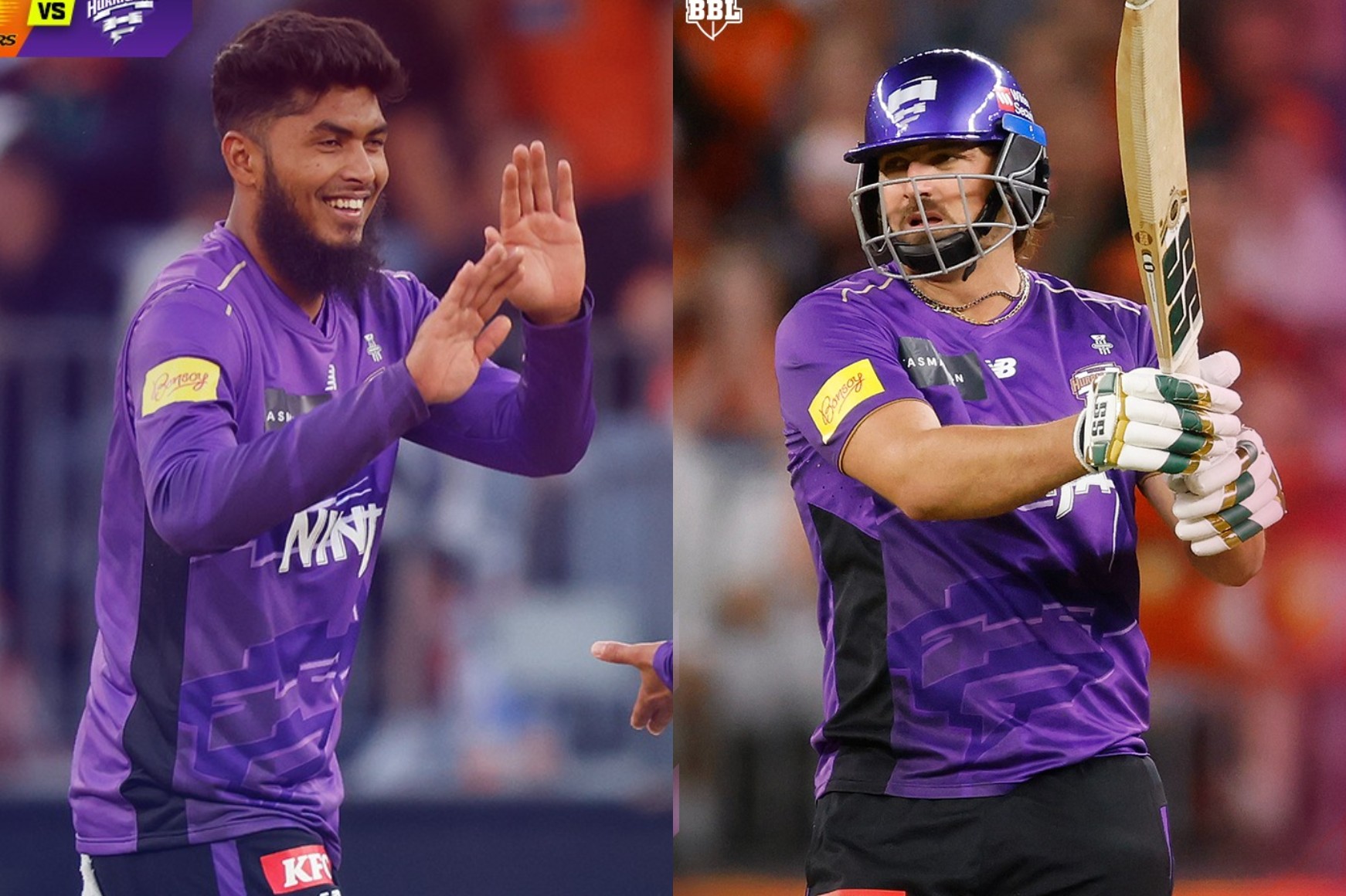 রিশাদ হোসেন (বামে) ও টিম ডেভিড (ডানে)