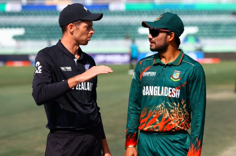 Mitchell Santner and Najmul Hossain Shanto have a chat at the toss, ICC