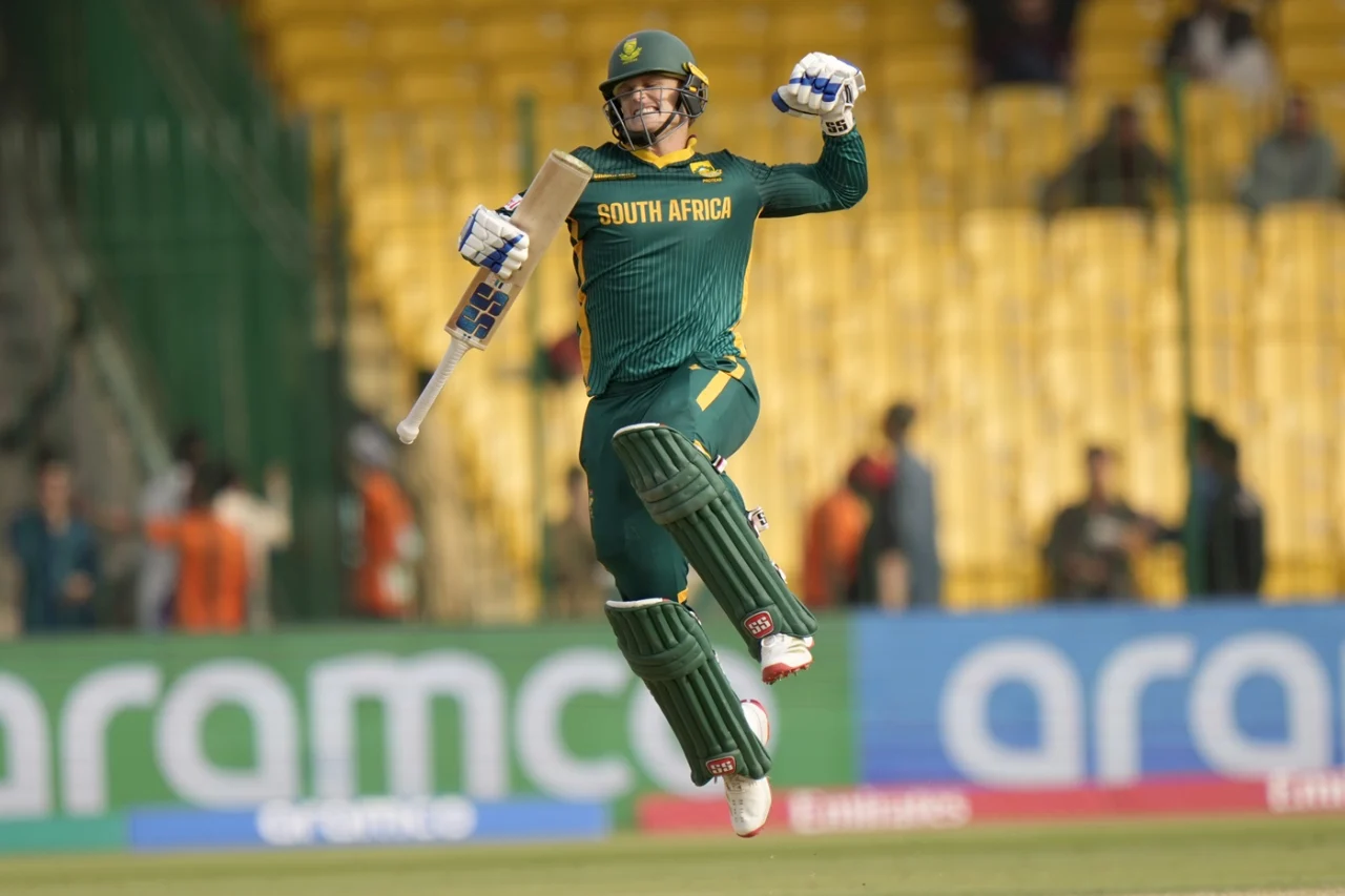 Ryan Rickelton celebrates his maiden ODI ton