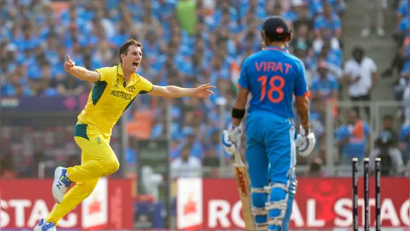 Pat Cummins celebrates Virat Kohli's wicket in 2023 ODI World Cup, file photo