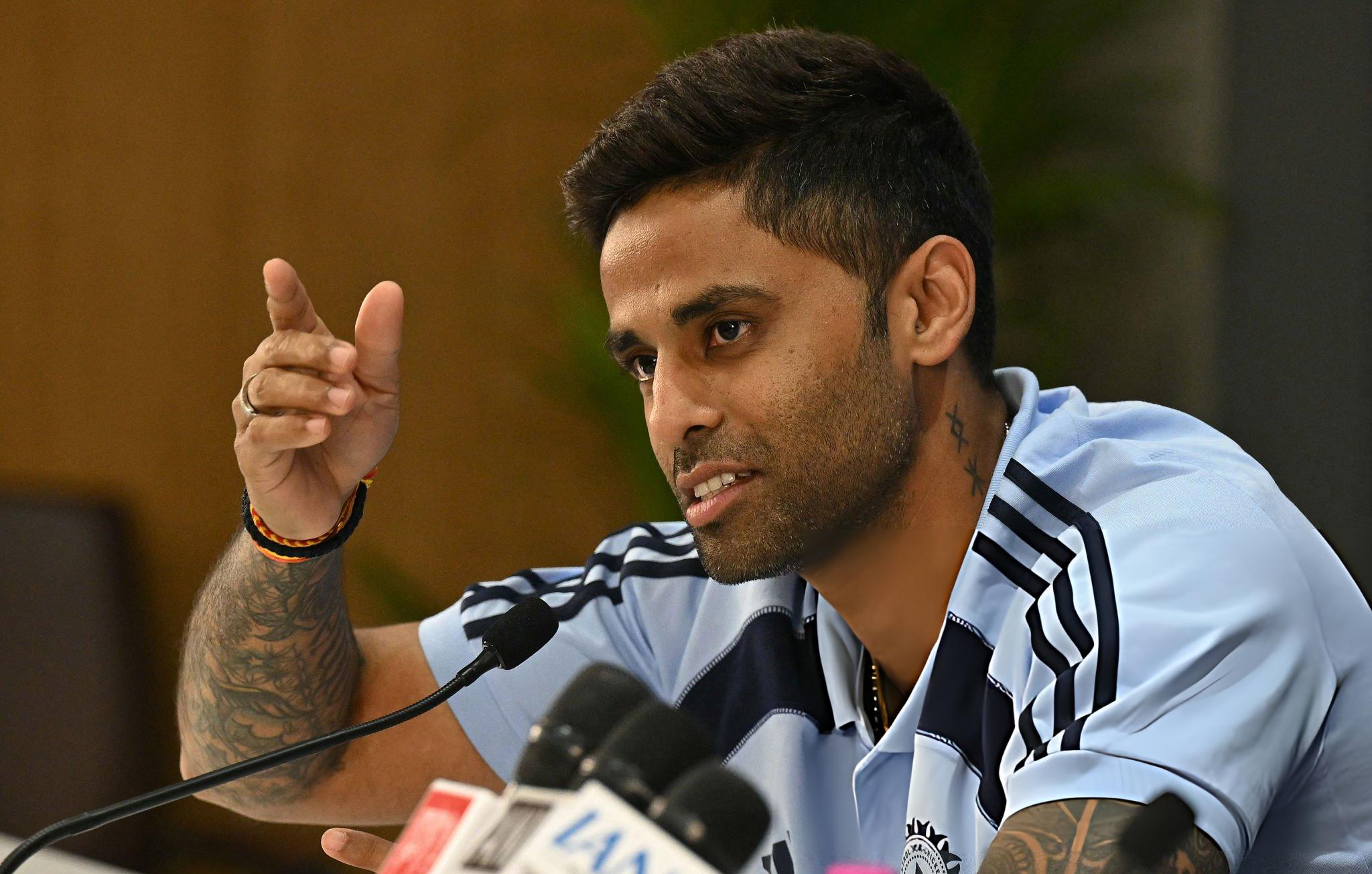 সংবাদ সম্মেলনে সূর্যকুমার যাদব, এএফপি