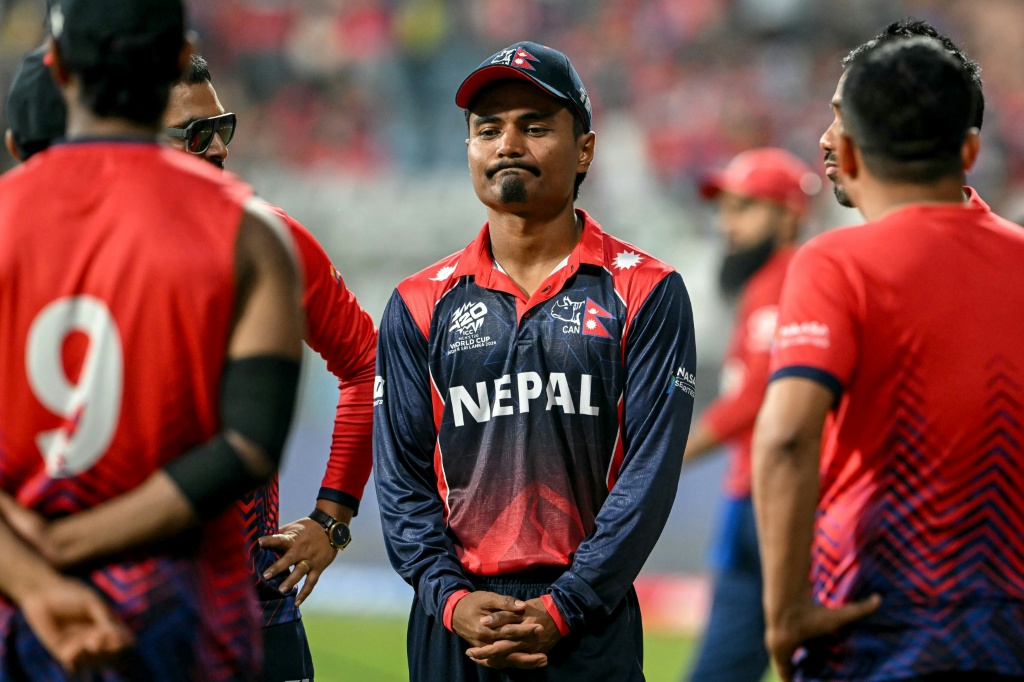 Nepal captain Rohit Paudel (centre)