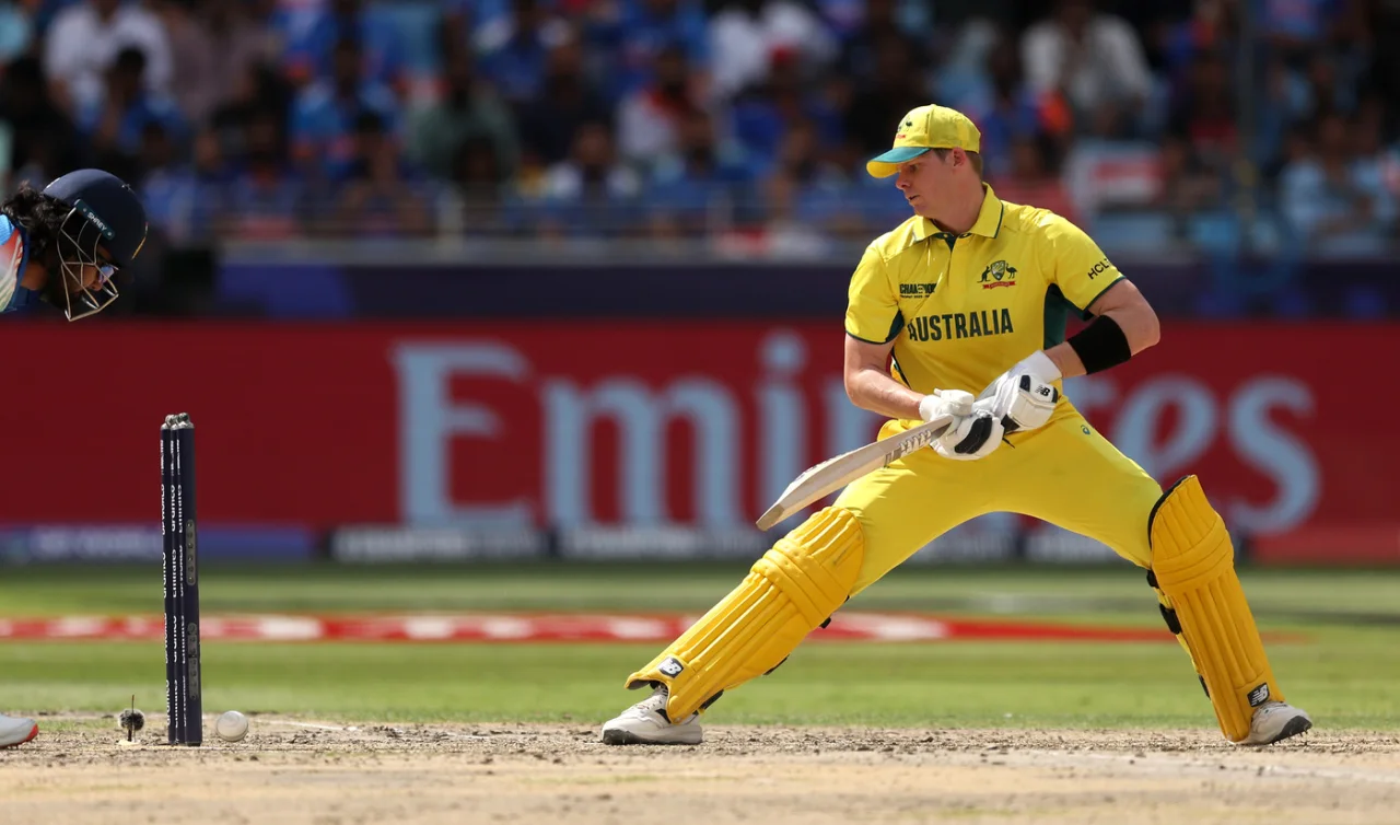 Steven Smith sees an inside edge off the pads roll onto the stumps without moving the bails