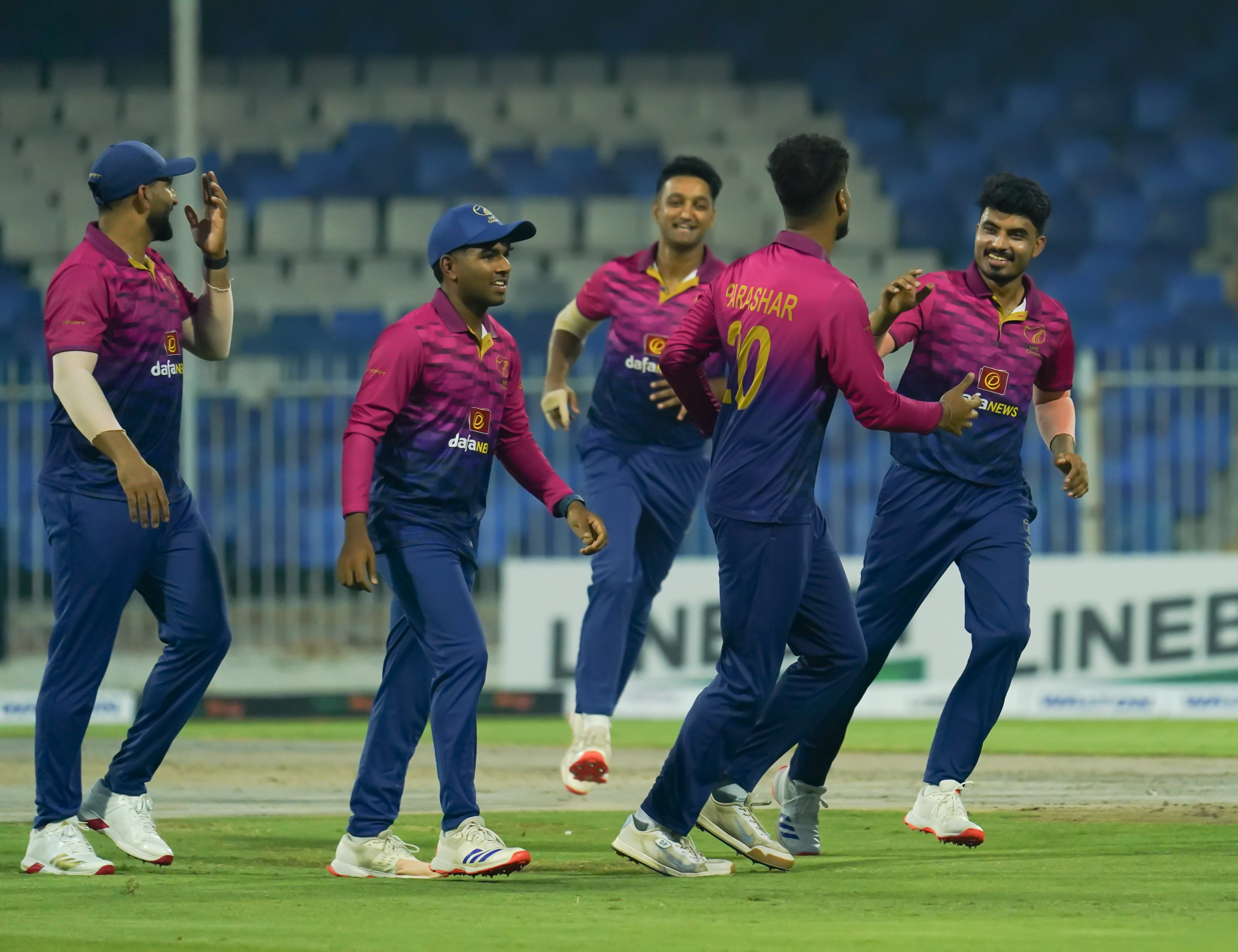 UAE players celebrate a wicket