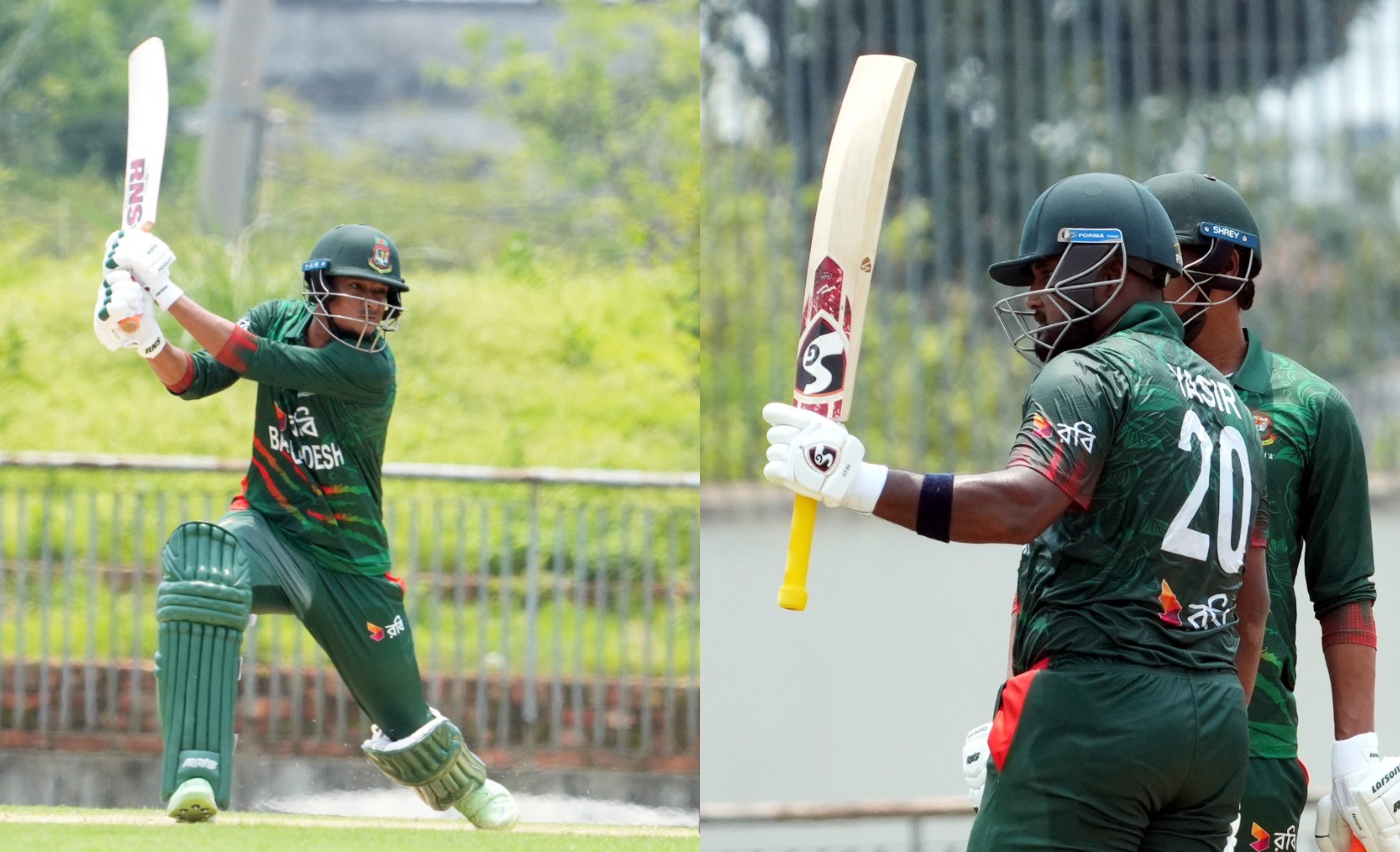 নাসুম আহমেদ (বামে) ও ইয়াসির আলী রাব্বির (ডানে) হাফ সেঞ্চুরিতে বাংলাদেশের দুইশ পার, ক্রিকফ্রেঞ্জি