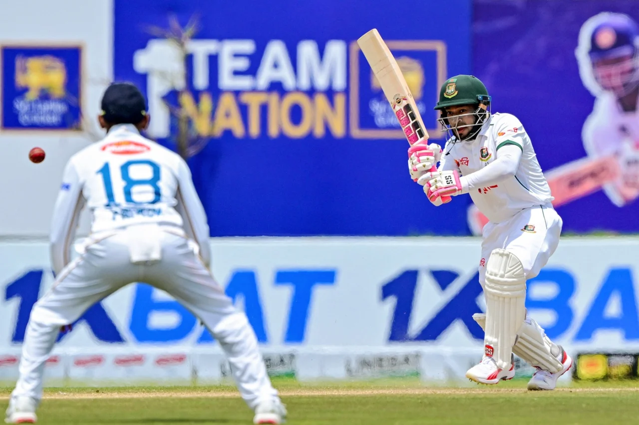 Mushfiqur Rahim uses his strong wrists to place a shot down the ground