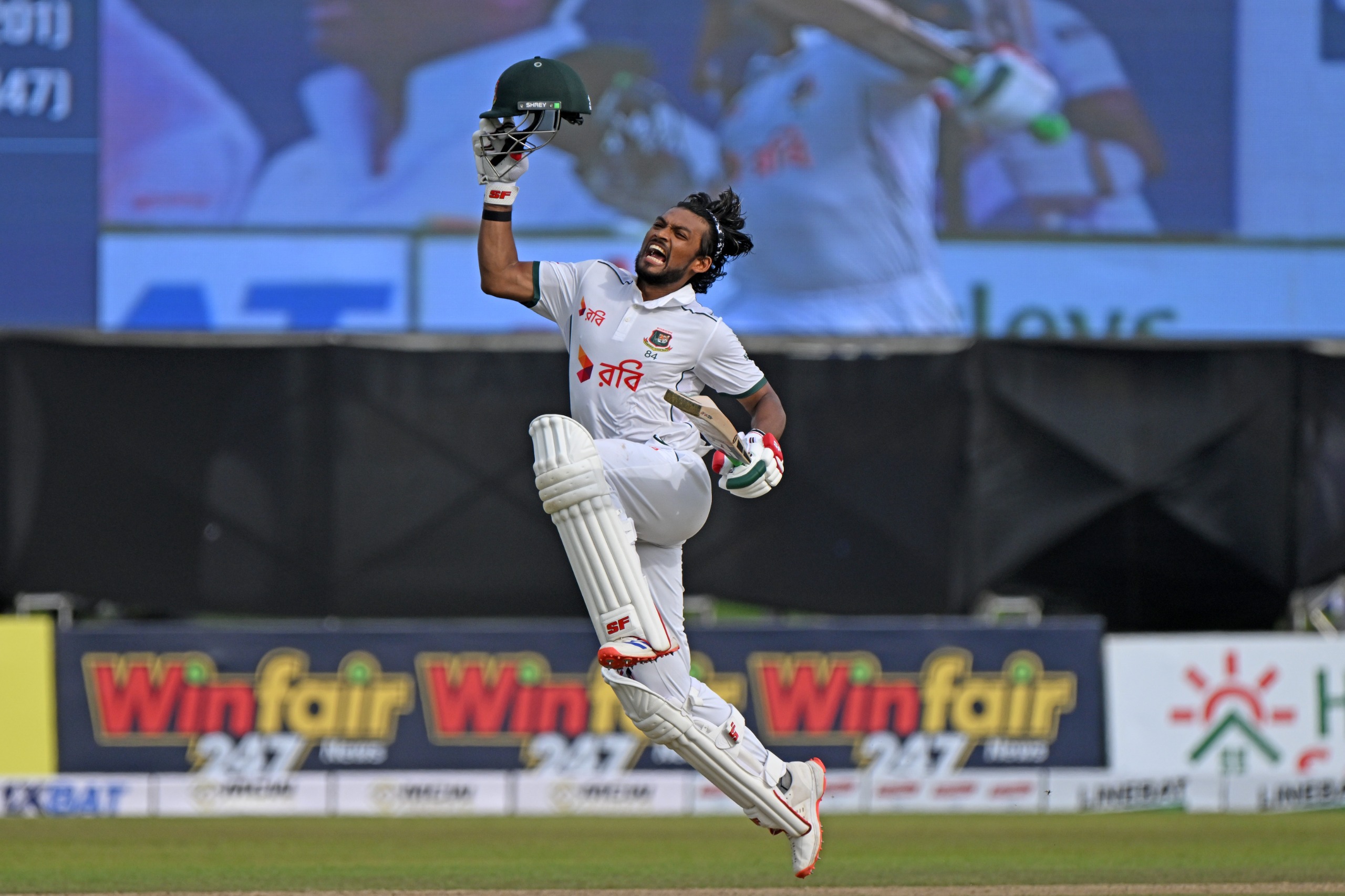 Najmul Hossain Shanto celebrates after his ton yesterday, Cricfrenzy