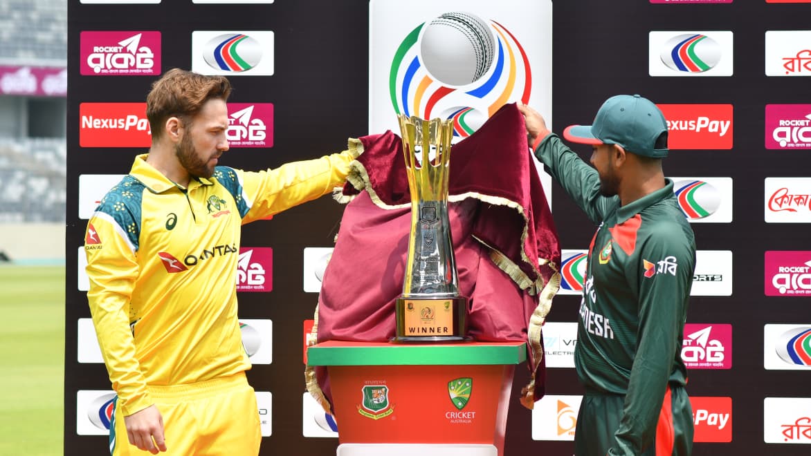 Two captains with ODI series trophy