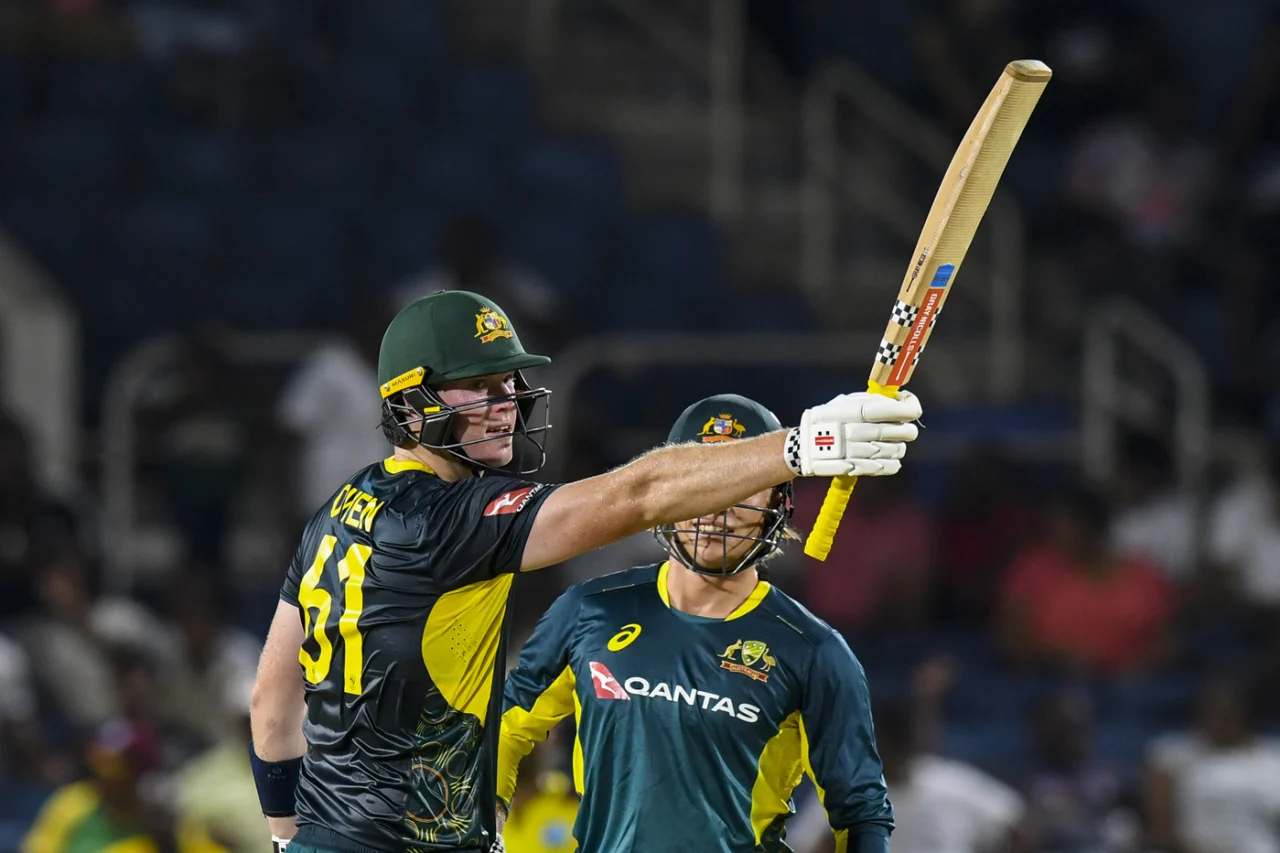 Mitchell Owen celebrates his fifty
