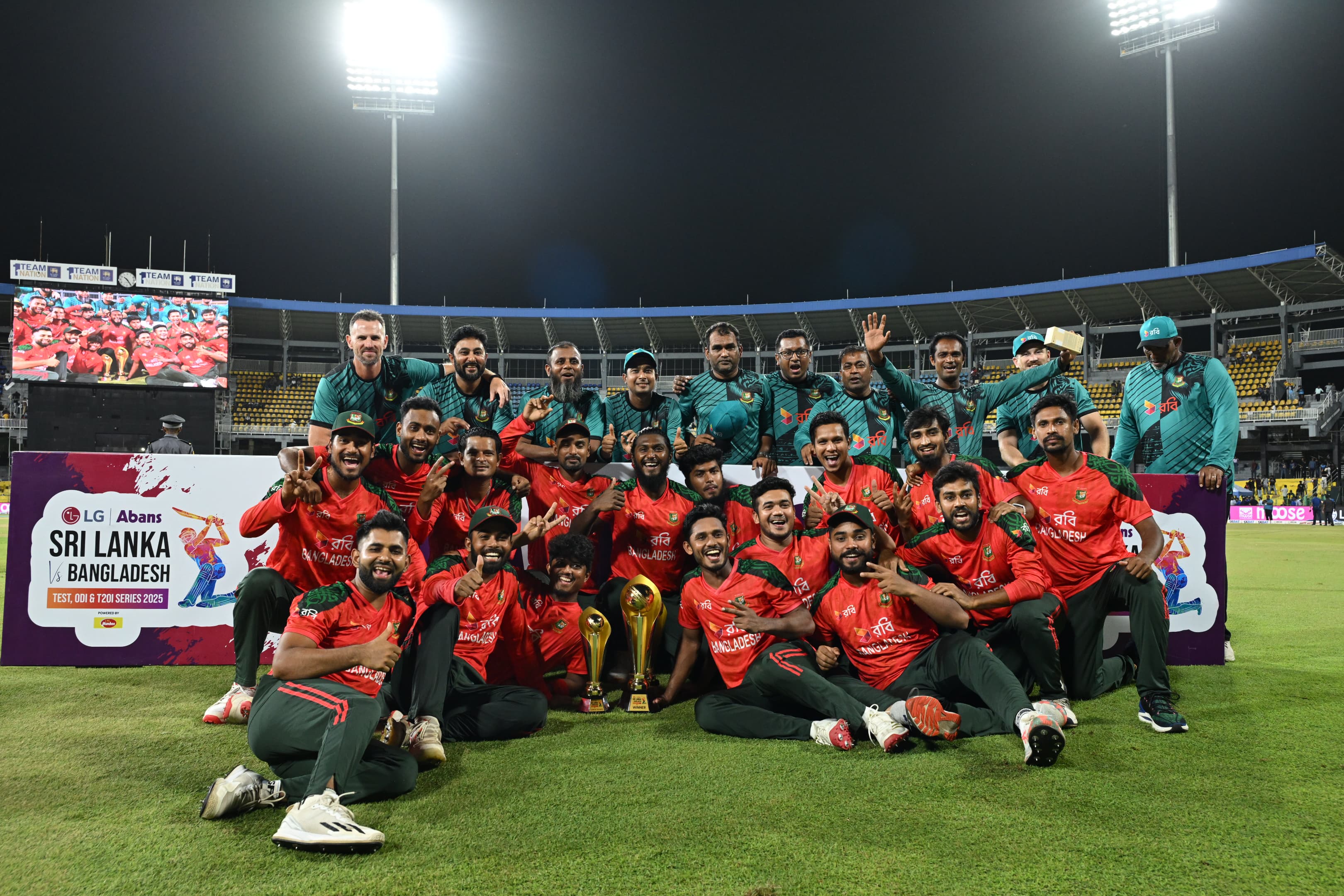 Bangladesh team celebrate historic series win with trophy, Cricfrenzy