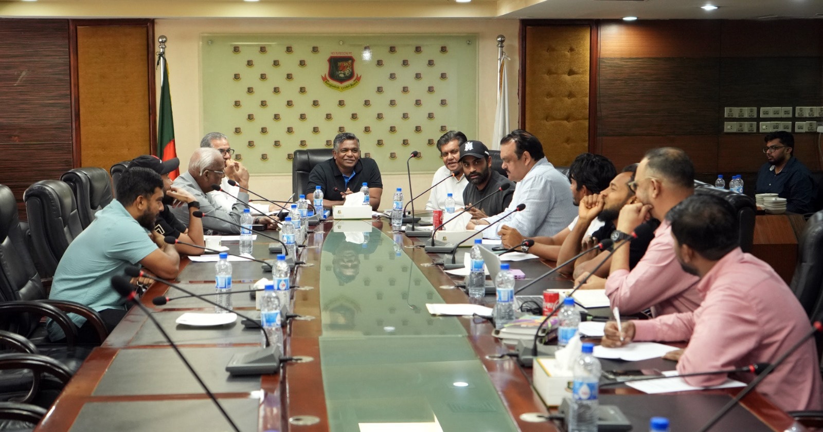 Top cricketers with BCB boss at "BPL Players' Mic" forum, BCB