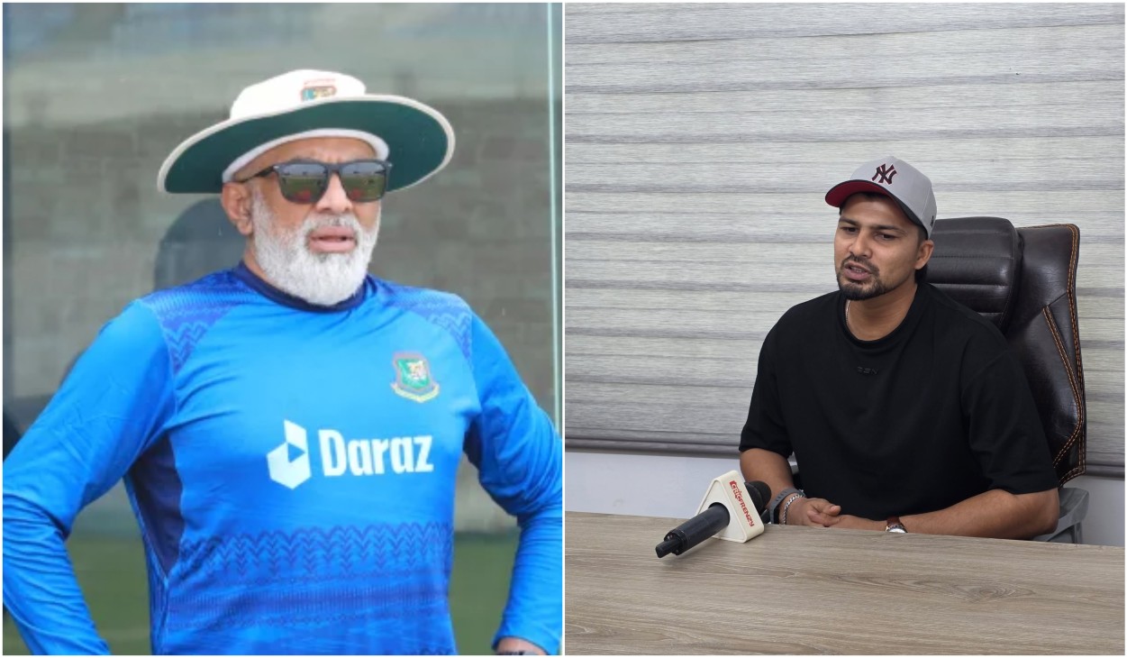 Chandika Hathurusingha [L], Nurul Hasan Sohan during the interview with Cricfrenzy