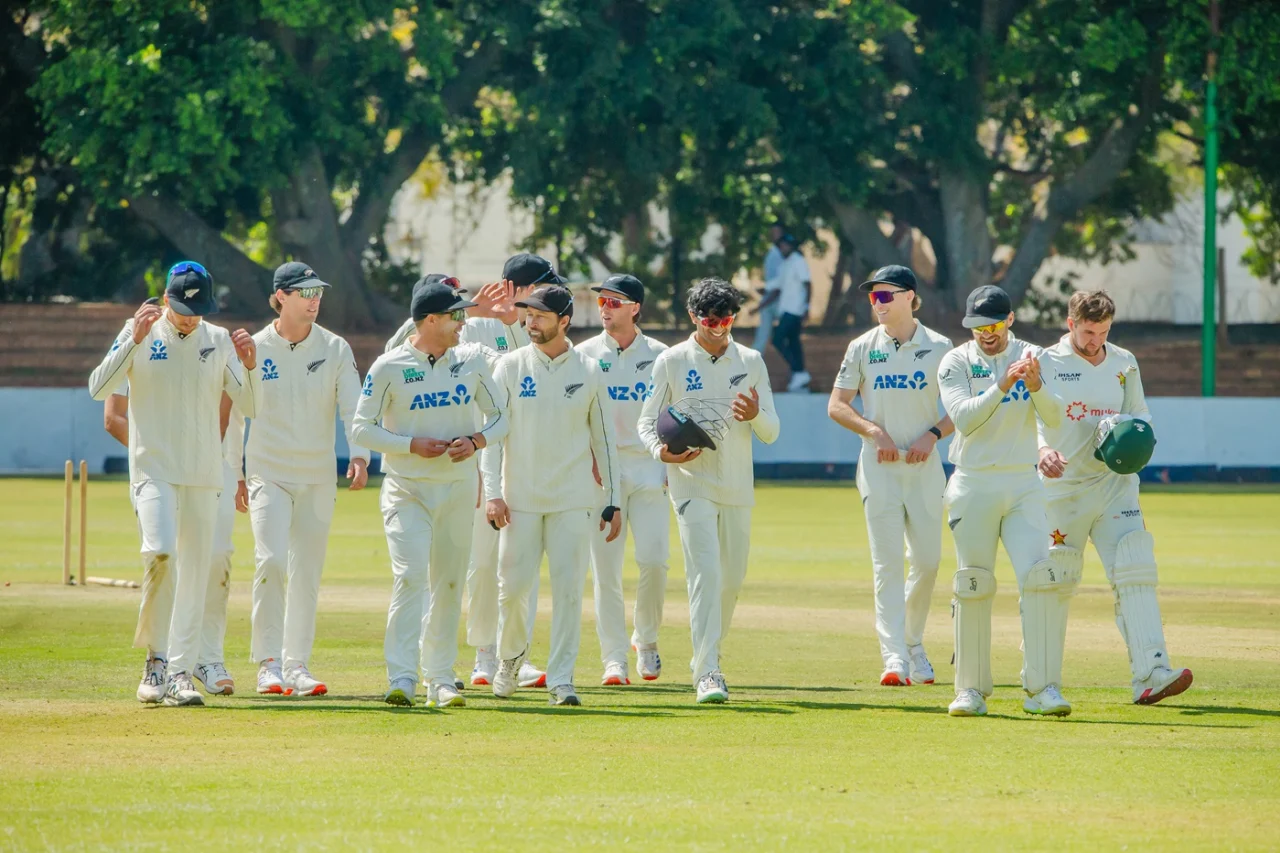 The New Zealand players walk off after registering a thumping 2-0 win, ZC