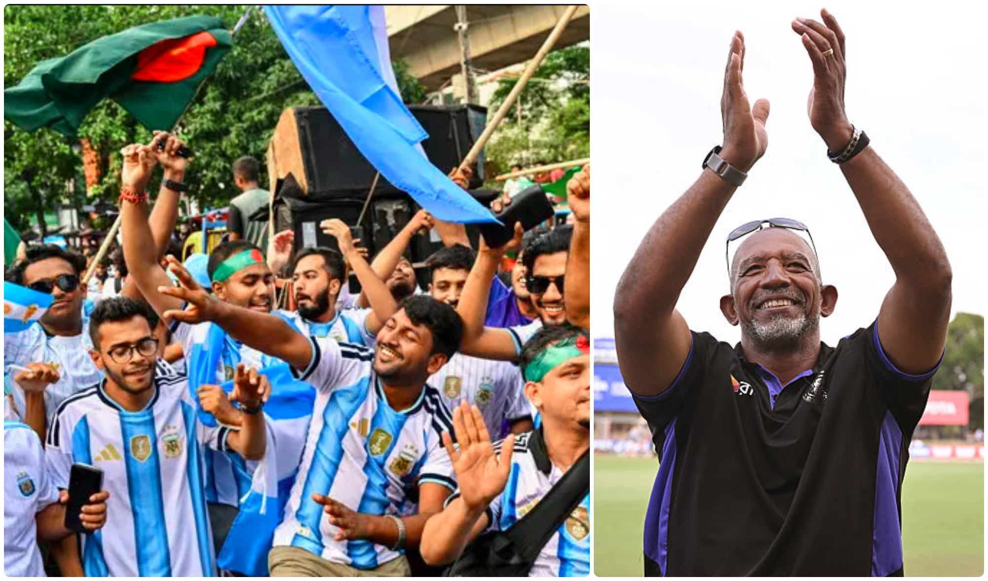 Argentina football fans in Dhaka [L], Phil Simmons